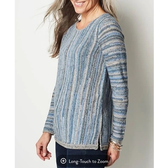 j jill L cotton blend sweater abstract line green fall. - Picture 2 of 13